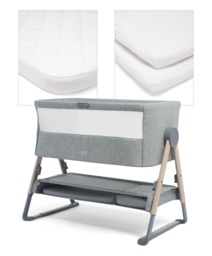 Lua Bedside Crib with Sheet & Mattress Protector Bundle - Grey/White