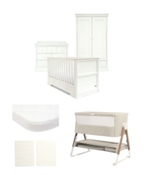 Oxford Nursery Bundle with Lua Bedside Crib (6 Piece) – Off-White