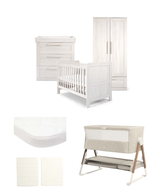 Atlas Nursery Bundle with Lua Bedside Crib (6 Piece) – White