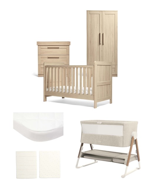 Atlas Nursery Bundle with Lua Bedside Crib (6 Piece) – Light Oak