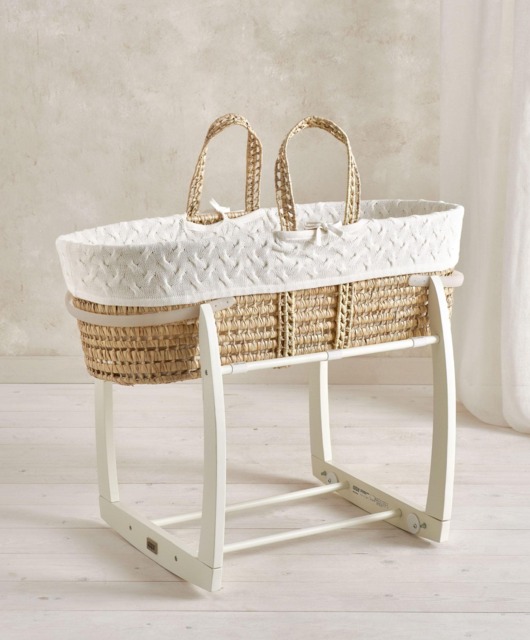 Moses Basket - White Cable Knit