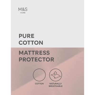 M&S Pure Cotton Mattress Protector - SGL - White, White