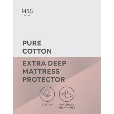 M&S Pure Cotton Extra Deep Mattress Protector - SGL - White, White