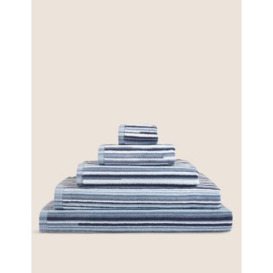 M&S Pure Cotton Striped Towel - EXL - Chambray Mix, Chambray Mix