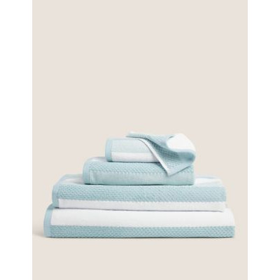 M&S Pure Cotton Striped Textured Towel - HAND - Duck Egg, Duck Egg,Charcoal