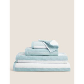 M&S Pure Cotton Striped Textured Towel - HAND - Duck Egg, Duck Egg,Silver Grey
