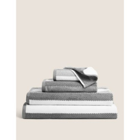 M&S Pure Cotton Striped Textured Towel - HAND - Charcoal, Charcoal