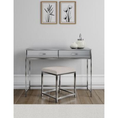 silver dressing table and stool 2-Piece Silver Makeup Vanity Set, Vanity Desk, Dressing Table Set w/Round Mirror, 4-Drawers and Stool, Height-Adjustable NHL-844P262897S