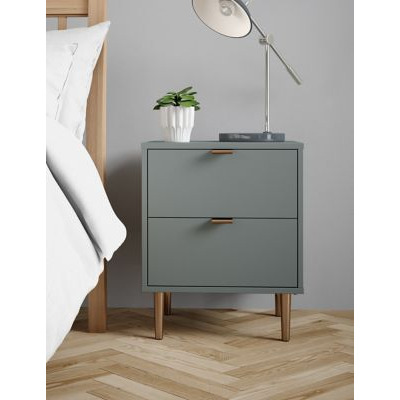 M&S Quinn 2 Drawer Bedside Table - Grey, Grey