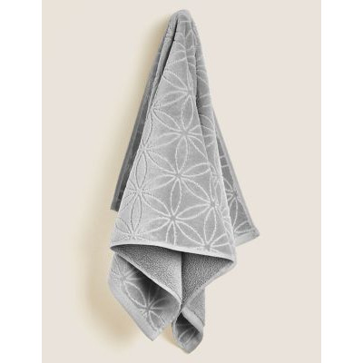 M&S Cotton Rich Repeat Shimmer Towel - HAND - Silver Grey, Silver Grey