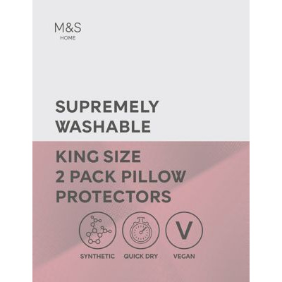 M&S 2pk Supremely Washable King Size Pillow Protectors - White, White