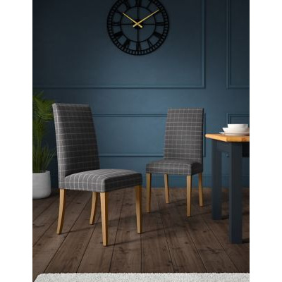 M&S Set of 2 Alton Checked Dining Chairs - Grey, Grey,Natural