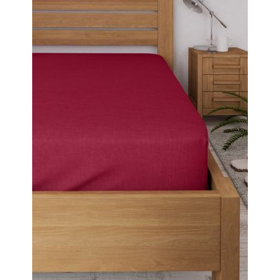 M&S Cotton Rich Percale Deep Fitted Sheet - 5FT - Cranberry, Cranberry