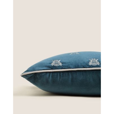 M&S Pure Cotton Velvet Bee Bolster Cushion - Soft Teal, Soft Teal,Grey Mix