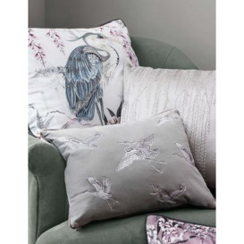 M&S Crane Embroidered Bolster Cushion - Light Grey, Light Grey,Duck Egg