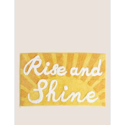 M&S Pure Cotton Rise and Shine Slogan Bath Mat - Yellow Mix, Yellow Mix