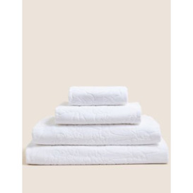 M&S Pure Cotton Linear Floral Towel - GUEST - White, White