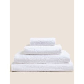 M&S Pure Cotton Linear Floral Towel - HAND - White, White,Sage