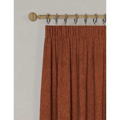 M&S Brushed Pencil Pleat Blackout Temperature Smart Curtains - NAR54 - Terracotta, Terracotta,Sage,Dark Red,Cream,Mid Blue,Teal,Light Grey,Blush,Champagne,Charcoal Mix