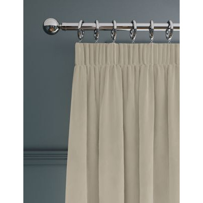M&S Velvet Pencil Pleat Ultra Temperature Smart Curtains - WDR90 - Champagne, Champagne,Navy