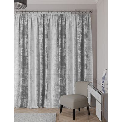M&S Textured Shimmer Pencil Pleat Curtains - WDR90 - Silver, Silver