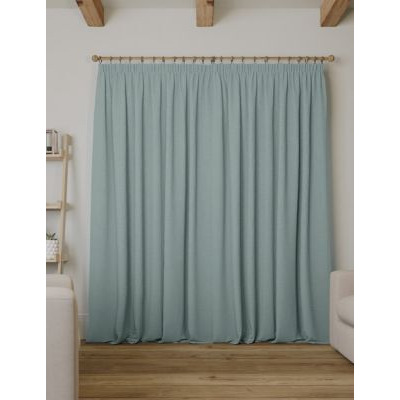 M&S Linen Blend Pencil Pleat Curtains - EW72 - Teal, Teal