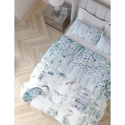 M&S Pure Cotton Sateen Crane Bedding Set - 5FT - Blue Mix, Blue Mix