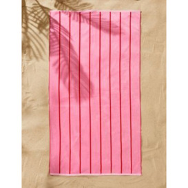 M&S Pure Cotton Sand Resistant Striped Beach Towel - Pink, Pink,Multi/Brights