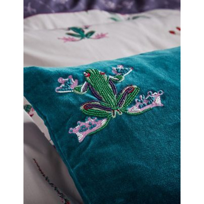 Joules Velvet Midnight Beasts Embellished Cushion - Teal, Teal