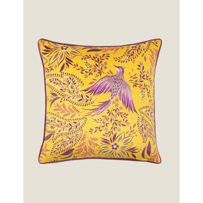 Sara Miller Velvet Birds Of Paradise Piped Cushion - Saffron, Saffron