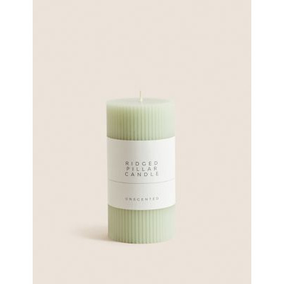M&S Ridged Pillar Candle - Sage Green, Sage Green,Red,Soft Pink,White