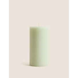 M&S Ridged Pillar Candle - Sage Green, Sage Green,Red,Soft Pink,White