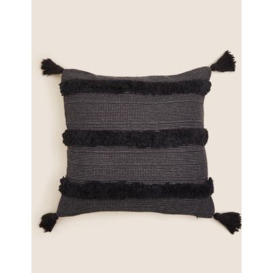M&S Pure Cotton Tufted Tassel Stripe Cushion - Charcoal, Charcoal