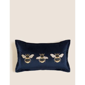 M&S Velvet Bee Embroidered Bolster Cushion - Navy, Navy