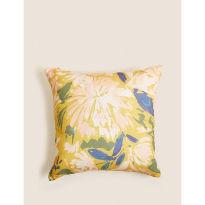 M&S Pure Cotton Watercolour Floral Cushion - Ochre, Ochre,Teal Mix