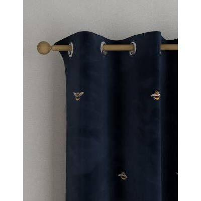 M&S Velvet Bee Eyelet Blackout Thermal Curtains - WDR90 - Navy, Navy