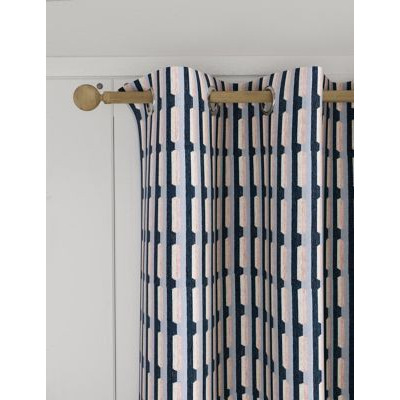 M&S Chenille Geometric Eyelet Curtains - NAR54 - Duck Egg, Duck Egg,Ochre