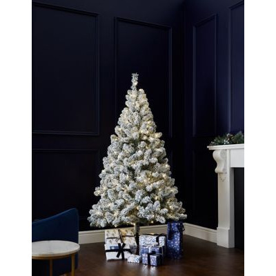 M&S 6ft Pre-Lit Snowy Christmas Tree - White Mix, White Mix