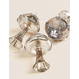 M&S 3pk Silver Glass Hanging Toadstool Decorations - Silver Mix, Silver Mix