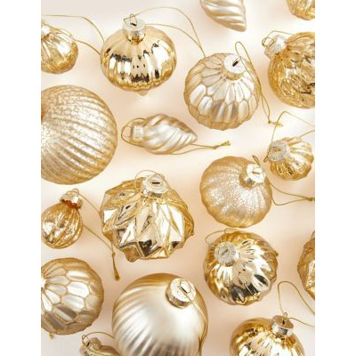 M&S 20pk Glass Baubles - Gold Mix, Gold Mix