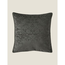 William Morris At Home Velvet Strawberry Thief Cushion - Charcoal, Charcoal,Ochre,Oyster,Rose Pink,Navy,Seafoam,Dark Olive