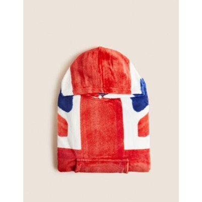 The M&S Snuggle™ Fleece Union Jack Hooded Blanket - Large - Red Mix, Red Mix