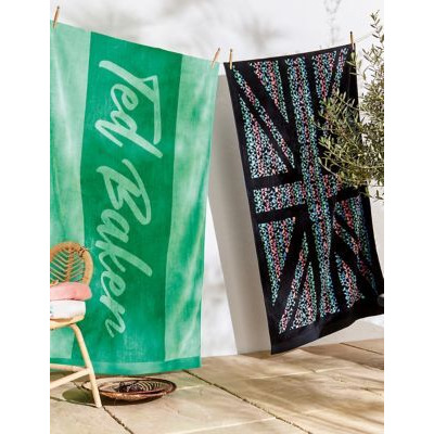 Ted Baker Pure Cotton Branded Beach Towel - Green, Green,Navy
