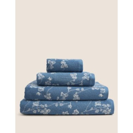 M&S Super Soft Pure Cotton Floral Jacquard Towel - GUEST - Light Blue, Light Blue
