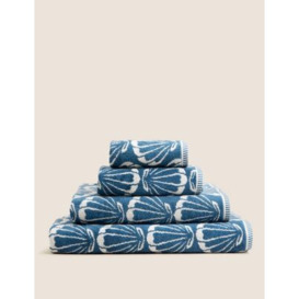 M&S Pure Cotton Shell Jacquard Towel - BATH - Blue, Blue