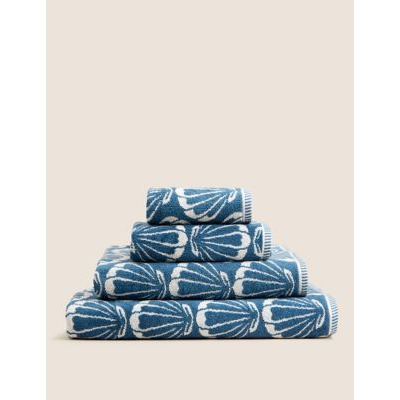 M&S Pure Cotton Shell Jacquard Towel - EXL - Blue, Blue