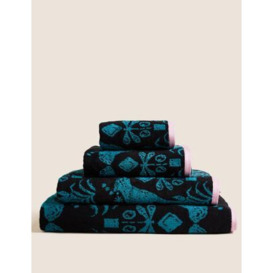 M&S Pure Cotton Leopard Jacquard Towel - HAND - Teal Mix, Teal Mix