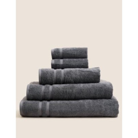 M&S Ultra Deluxe Cotton Rich Towel with Lyocell - EXL - Charcoal, Charcoal,White