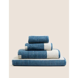 M&S Pure Cotton Ribbed Geometric Towel - GUEST - Blue Mix, Blue Mix