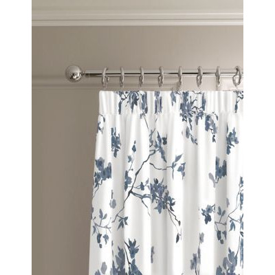 M&S Sateen Cherry Blossom Pencil Pleat Blackout Curtains - EW90 - Blue, Blue